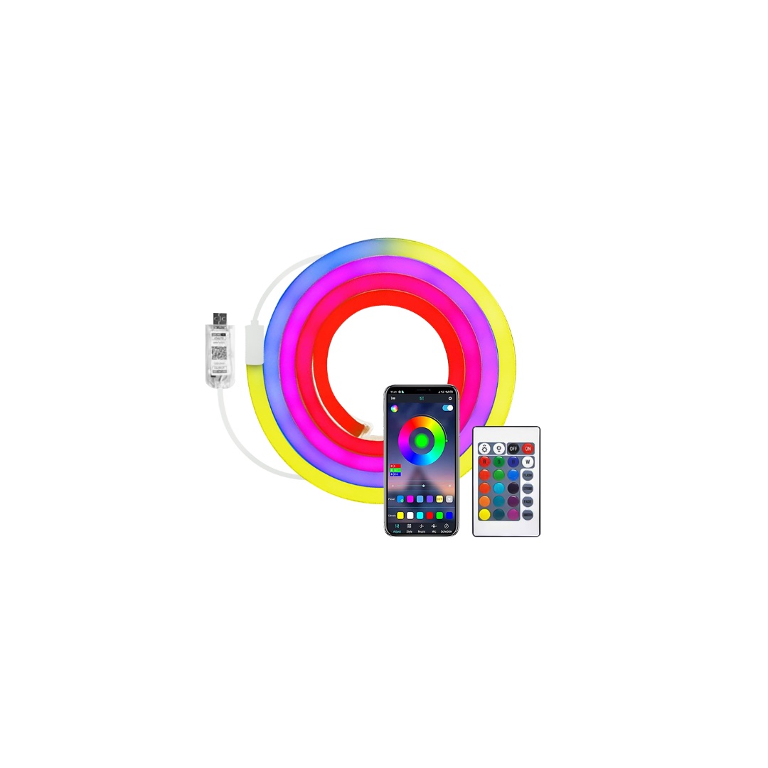 TIRA DE NEÓN FLEXIBLE RGB CON CONTROL REMOTO Y APP