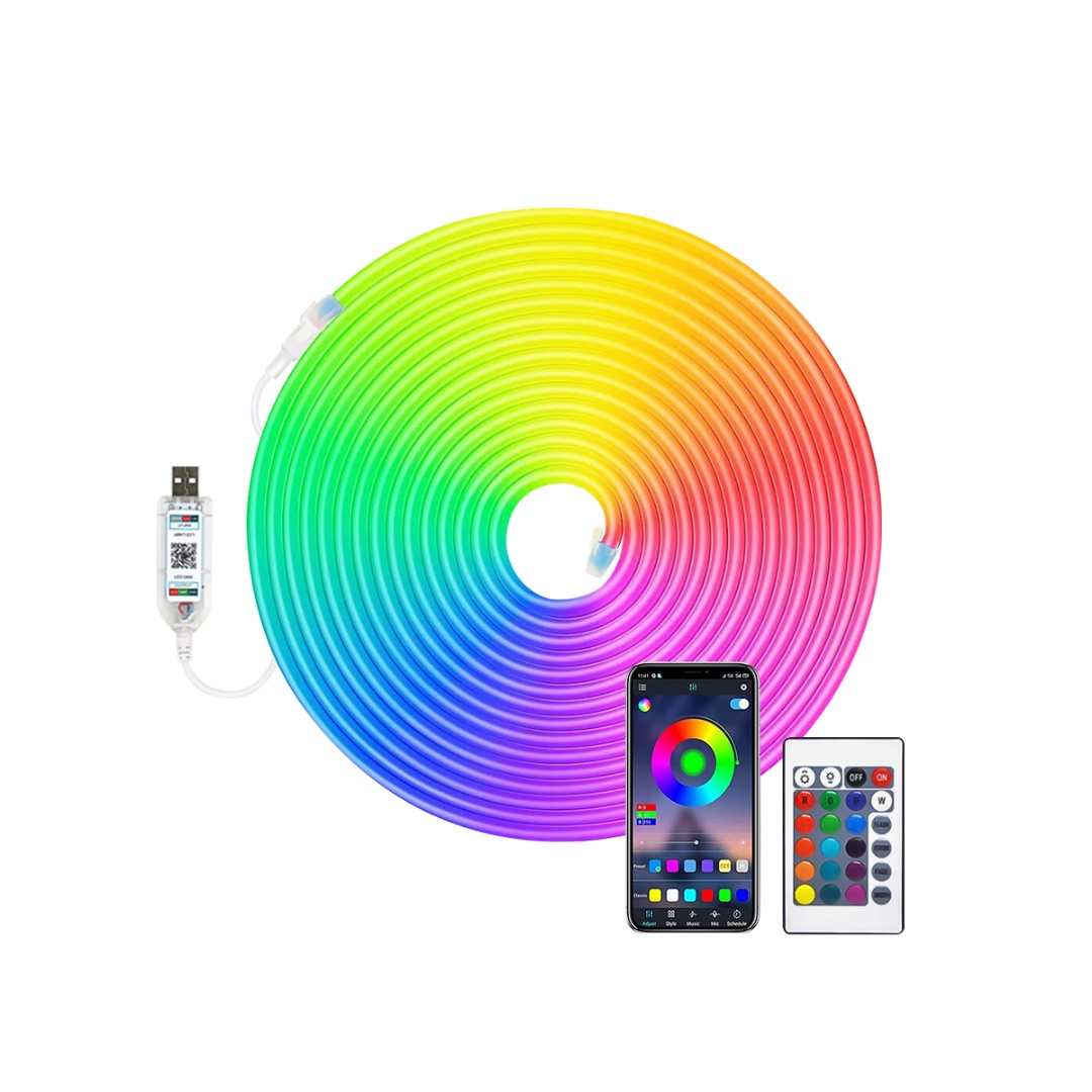 TIRA DE NEÓN FLEXIBLE RGB CON CONTROL REMOTO Y APP