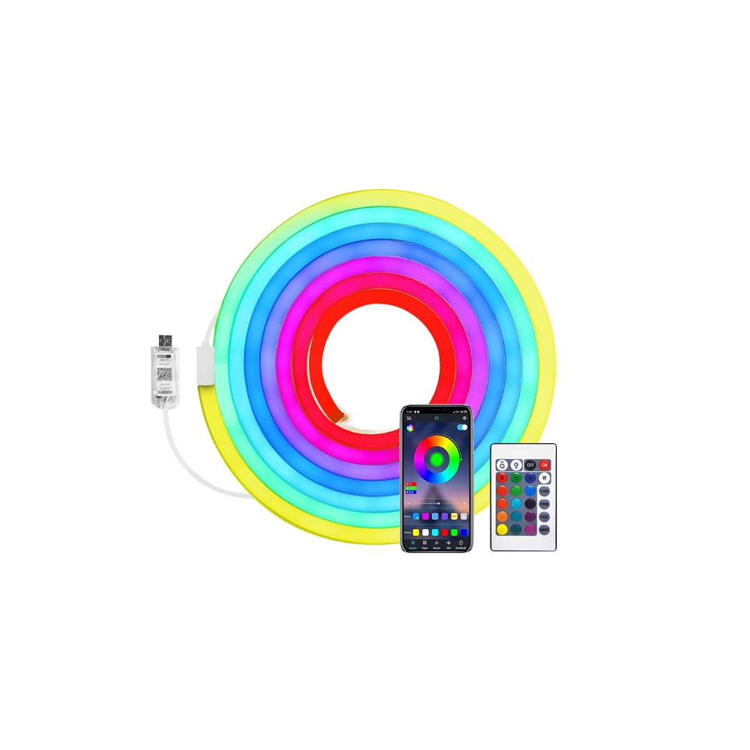 TIRA DE NEÓN FLEXIBLE RGB CON CONTROL REMOTO Y APP