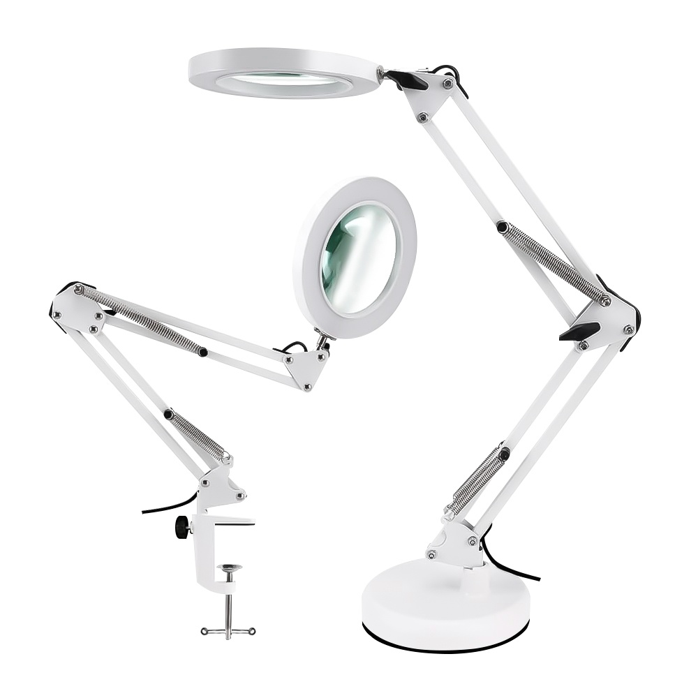 LAMPARA LED DE MESA CON LUPA BRAZO PRENSA Y BASE