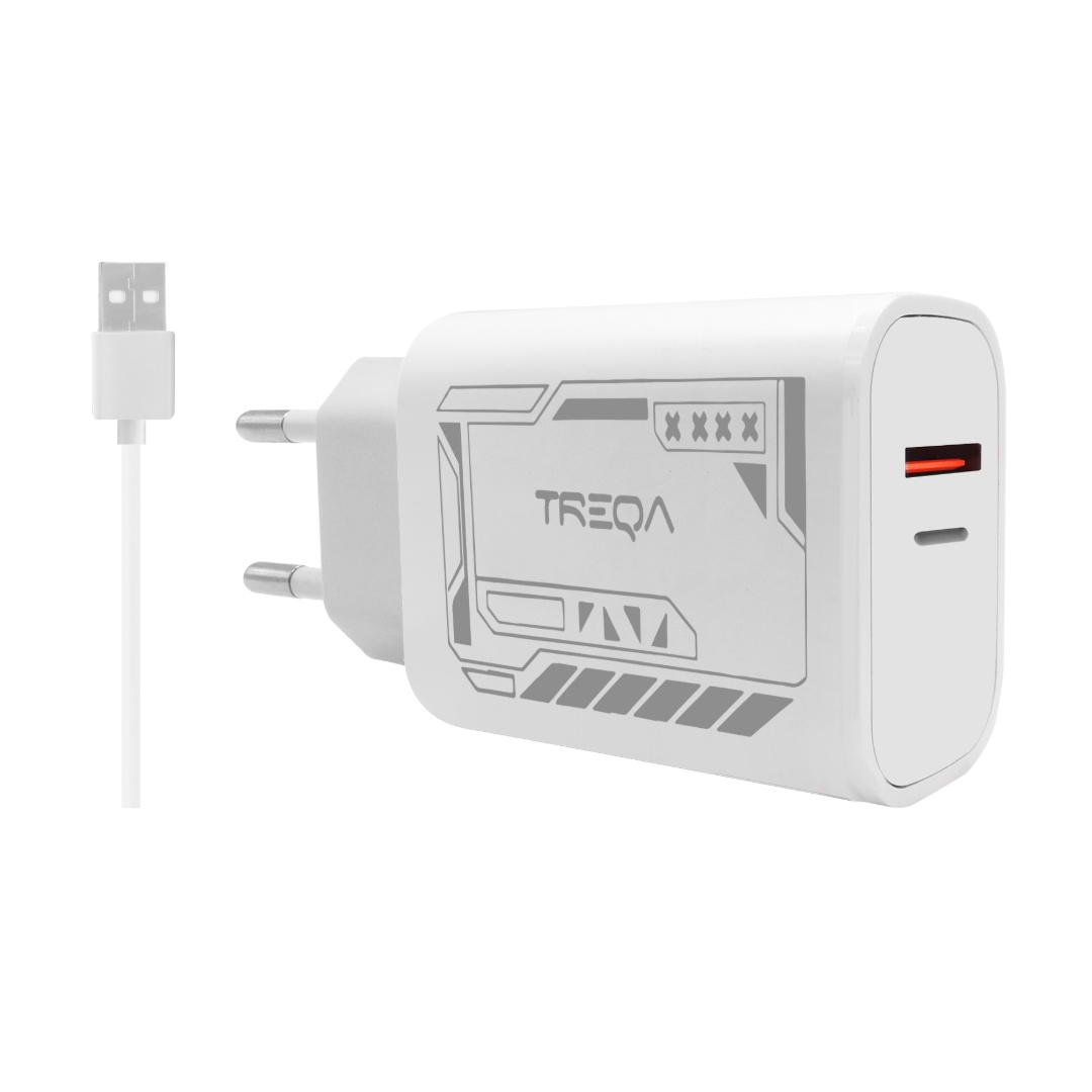 CARGADOR USB Y TIPO C CARGA RAPIDA CON CABLE TREQA