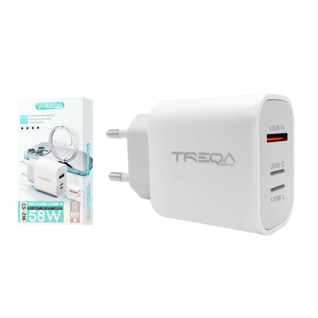 CARGADOR USB/TIPO C/LIGHTNING CARGA RÁPIDA TREQA
